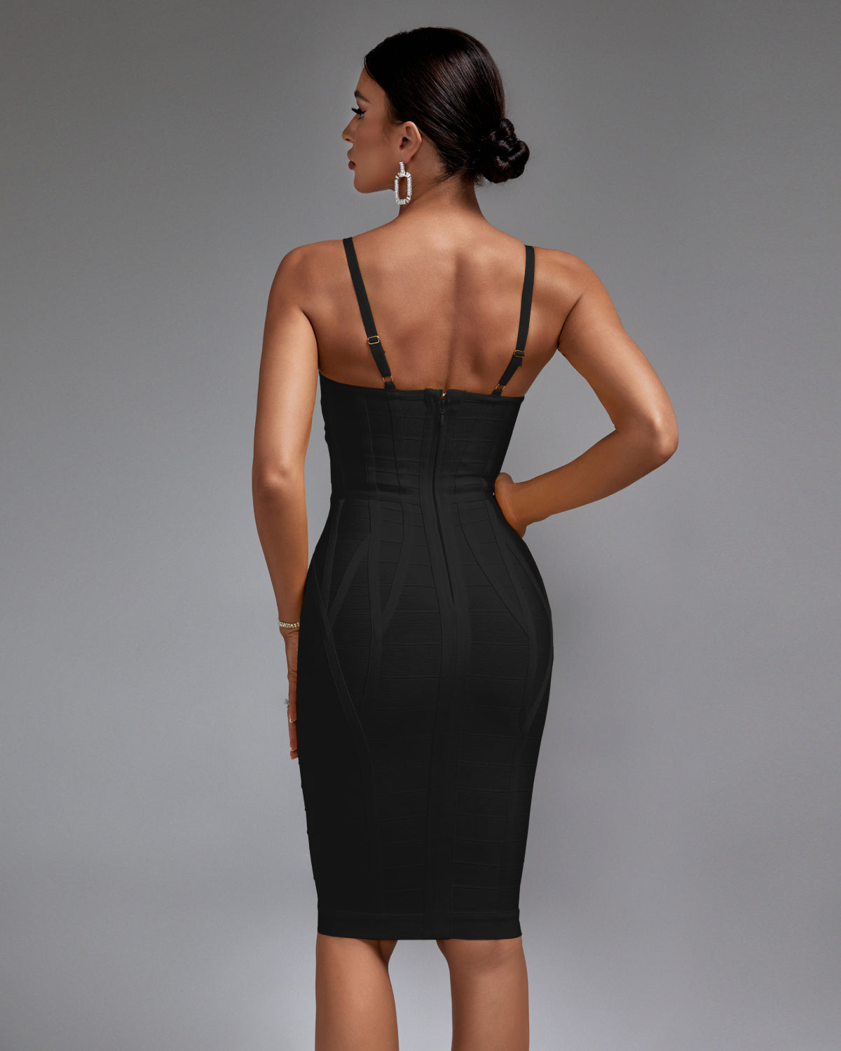 Ophelia Beaumont — Chic Strappy Backless Bandage Dress with Striped Accents, alternate view 5