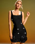 Flowers-Hemline Rhinestone Mini Dress