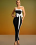 White-Bow Wide Stripe Bandage Dress