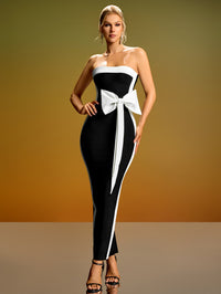 Noémie Fontaine — White-Bow Wide Stripe Bandage Dress