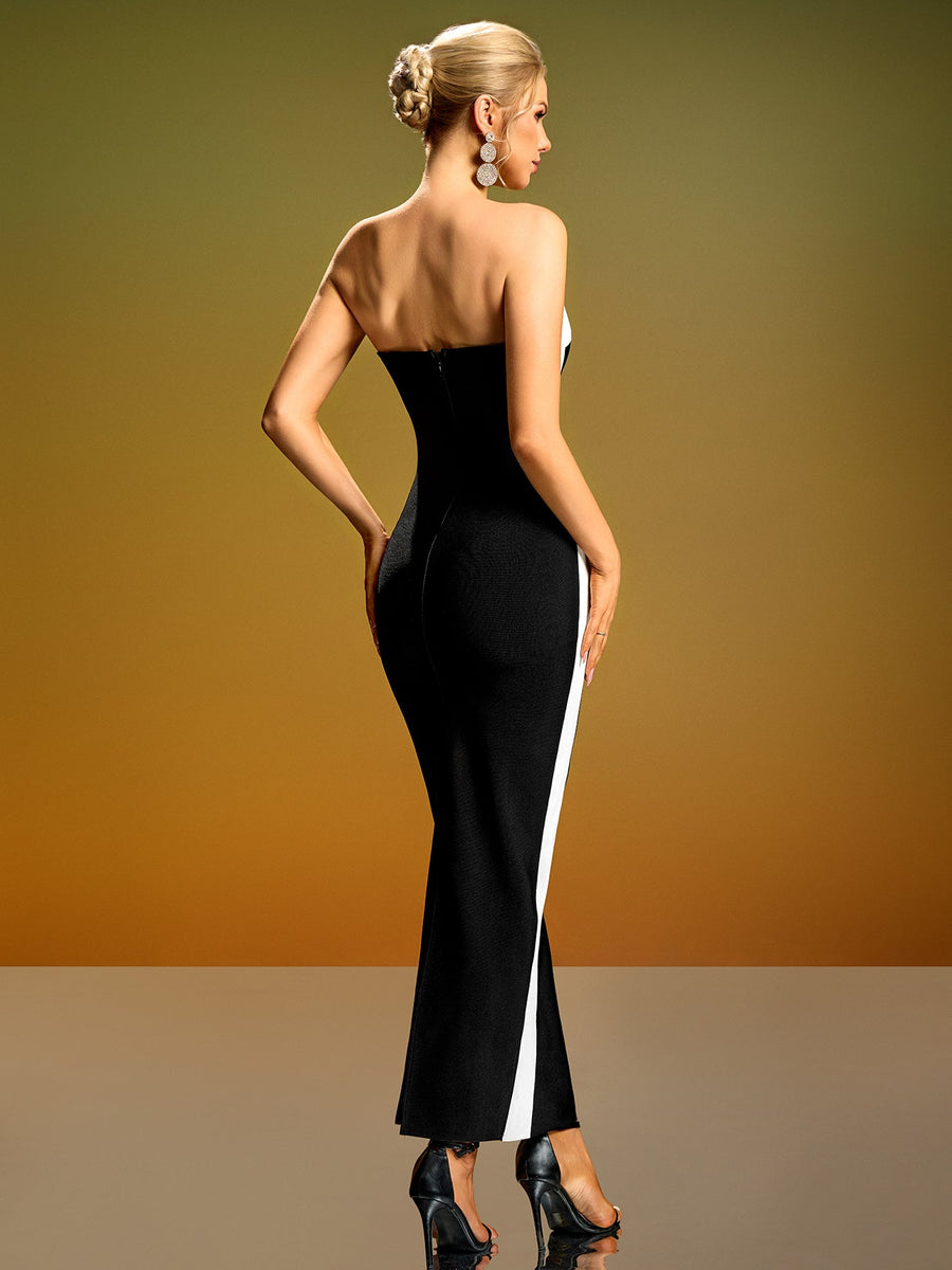 White-Bow Wide Stripe Bandage Dress