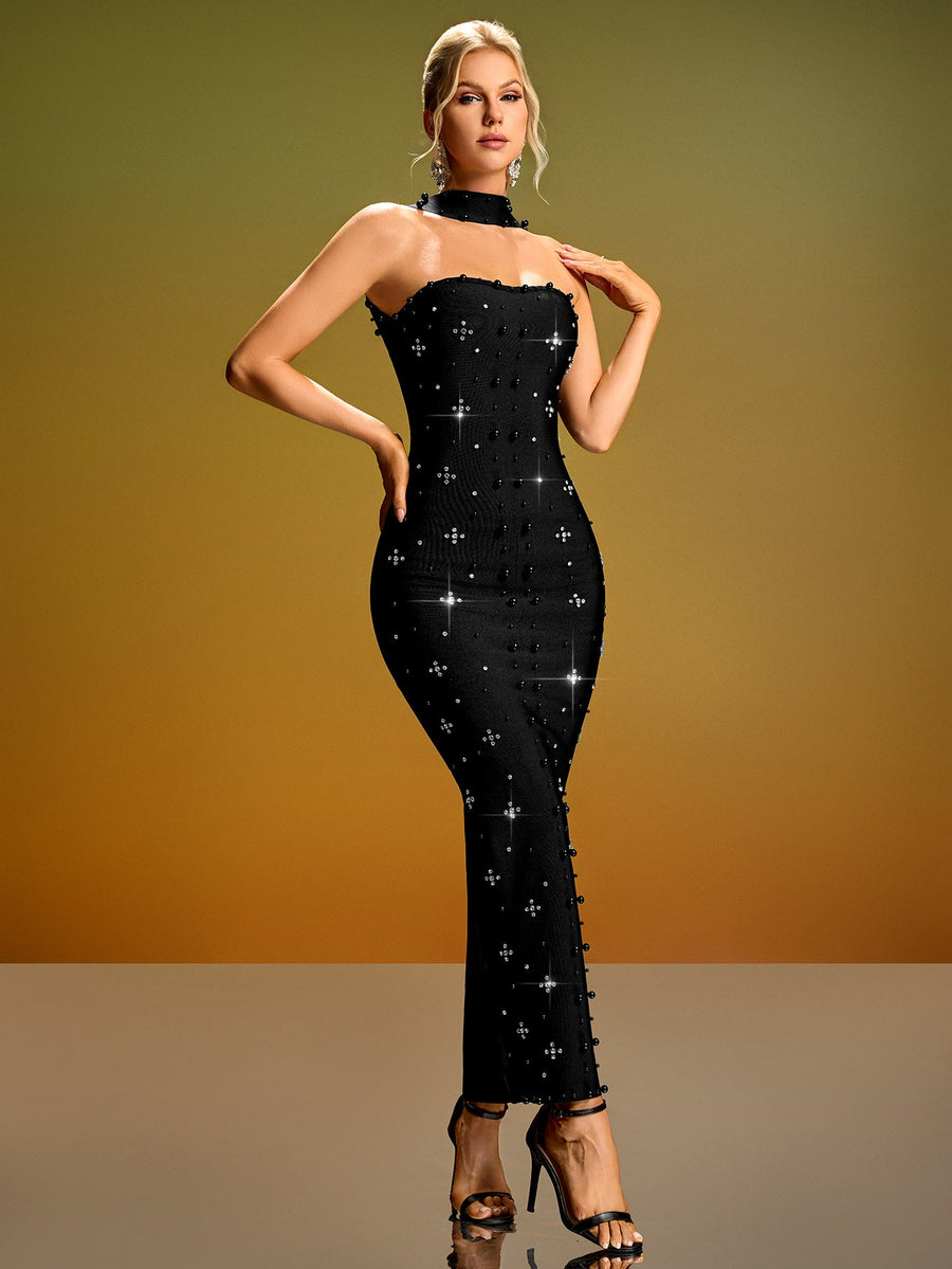 Giselle Fontaine — Sparkly Crystal Bandage Maxi Dress