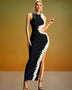 White Floral Applique High-Slit Bandage Dress