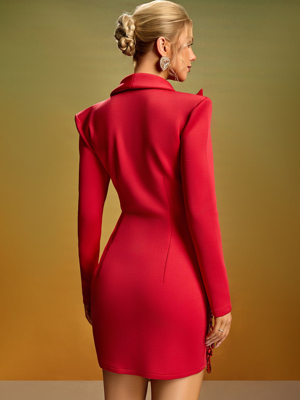 Deep V-Neck Crystal Blazer Mini Dress