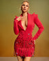 Deep V-Neck Crystal Blazer Mini Dress