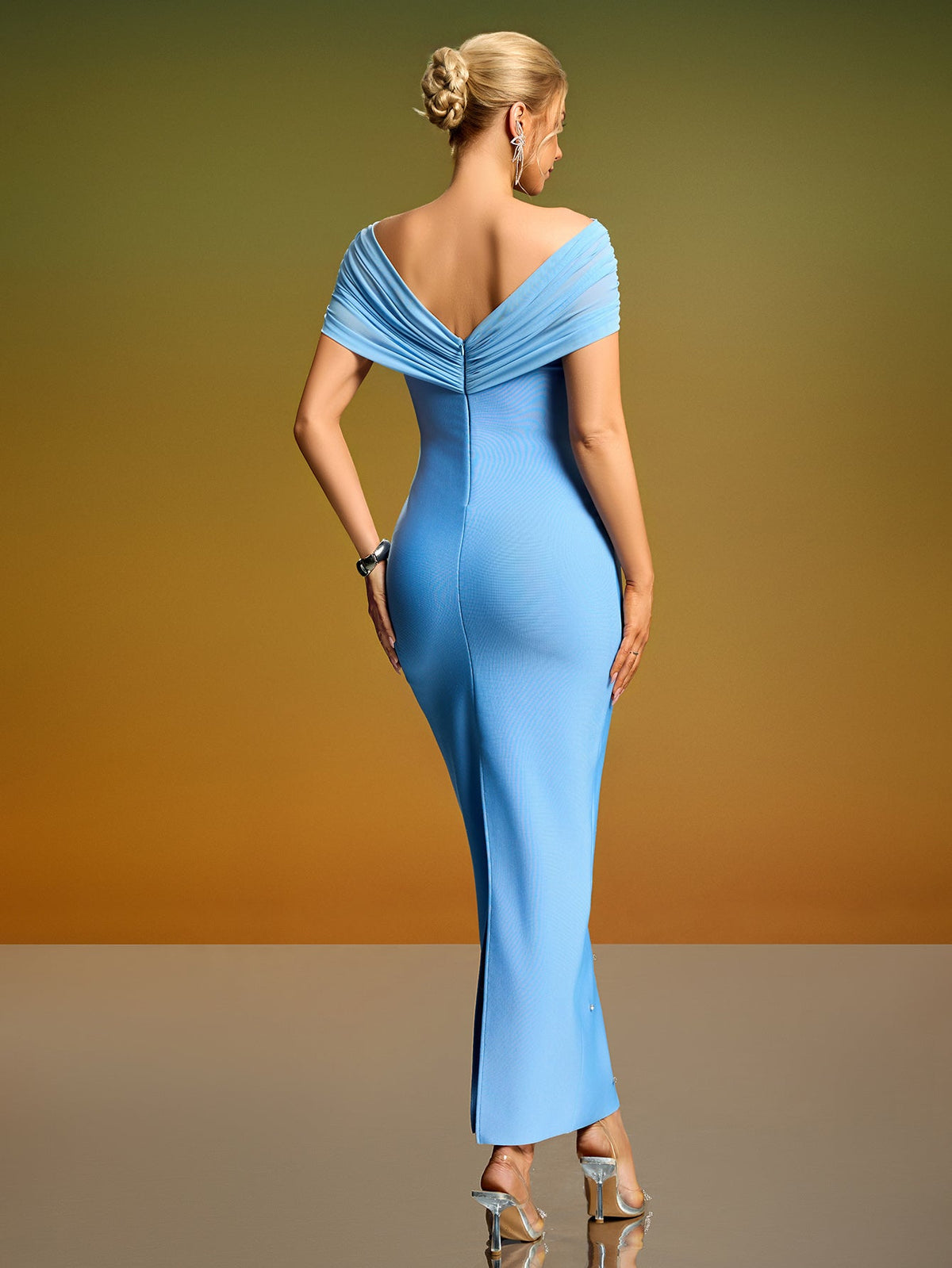 Madeleine Fontaine — Off Shoulder Mesh Crystal Bandage Dress, alternate view 4