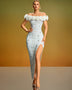 Off Shoulder 3D Flowers Pearl Bandage Dress