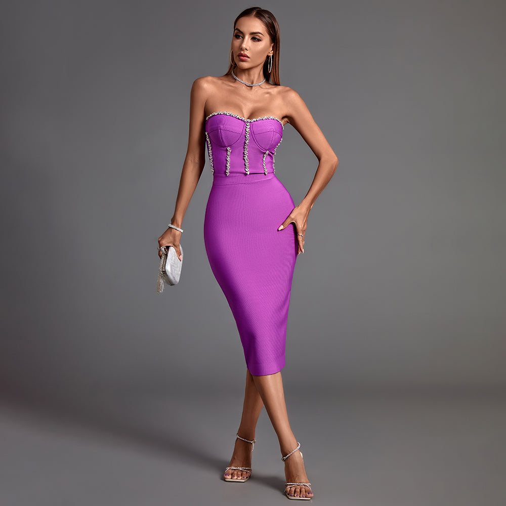 Undine — Chic Strapless Midi Bandage Dress with Eye-Catching Chain Details, alternate view 3