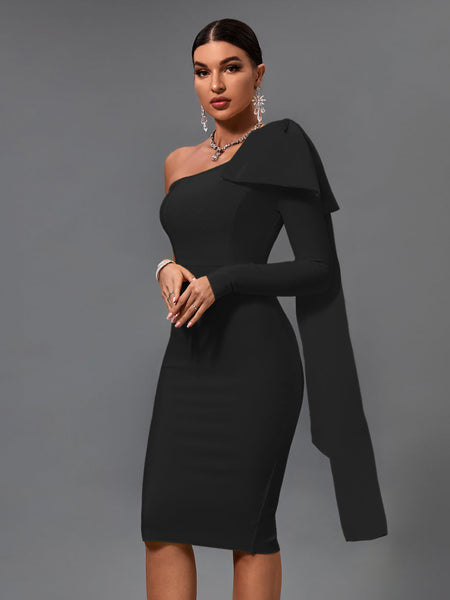 Chic Asymmetrical Bowknot Midi Dress for a Stunning Look