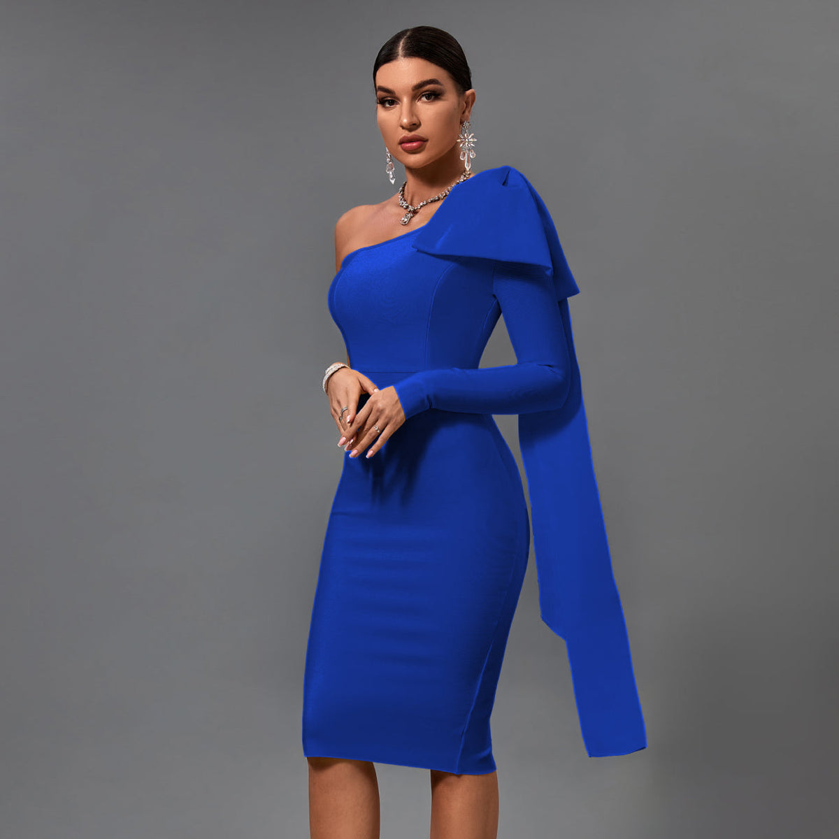 Francesca Beaumont — Chic Asymmetrical Bowknot Midi Dress, alternate view 5