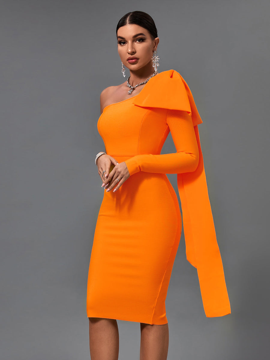 Chic Asymmetrical Bowknot Midi Dress for a Stunning Look