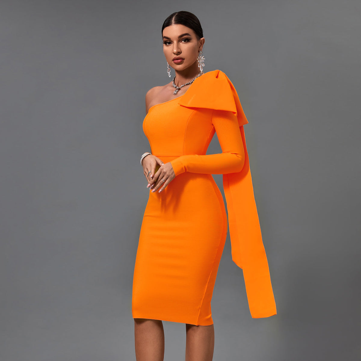 Francesca Beaumont — Chic Asymmetrical Bowknot Midi Dress, alternate view 7
