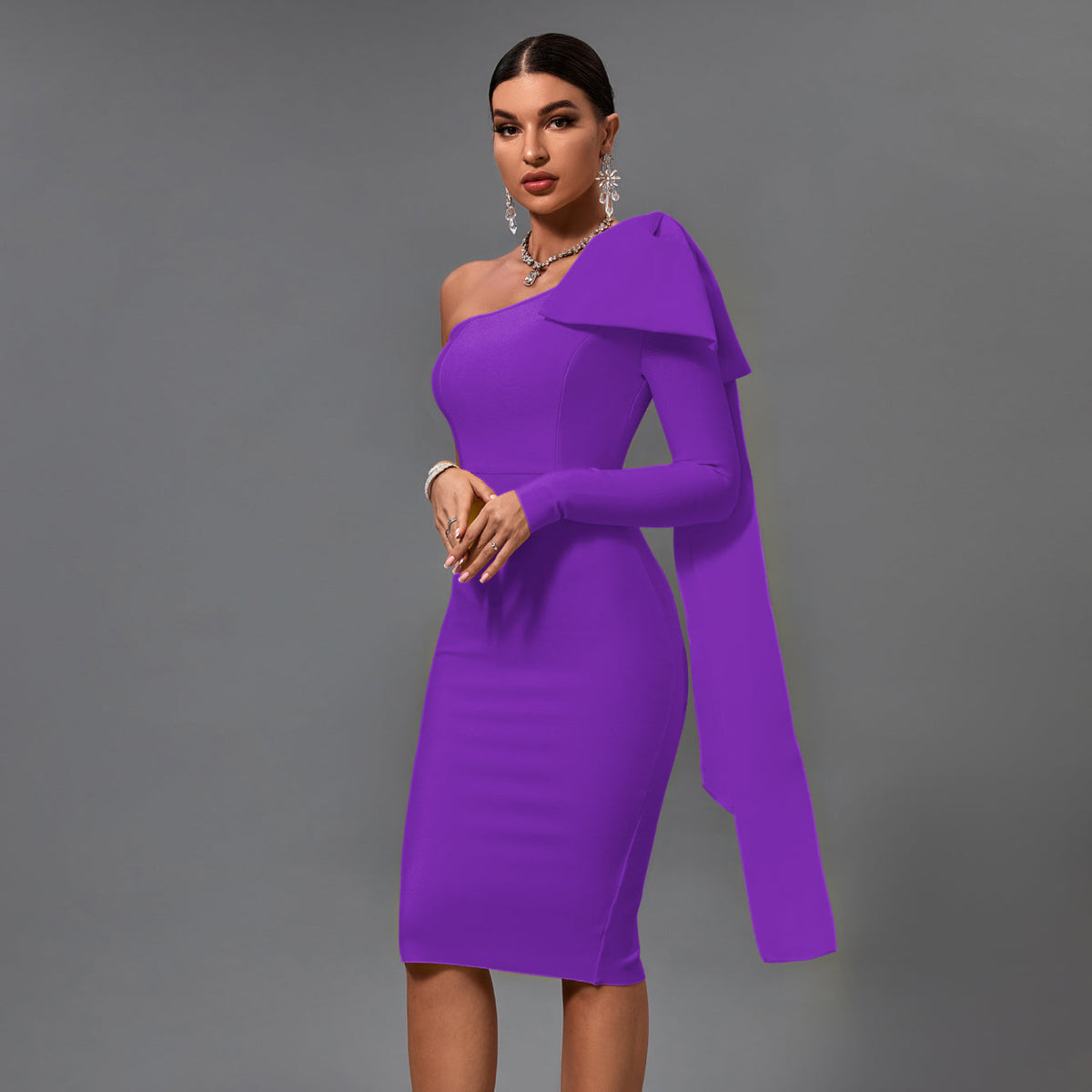 Francesca Beaumont — Chic Asymmetrical Bowknot Midi Dress, alternate view 9