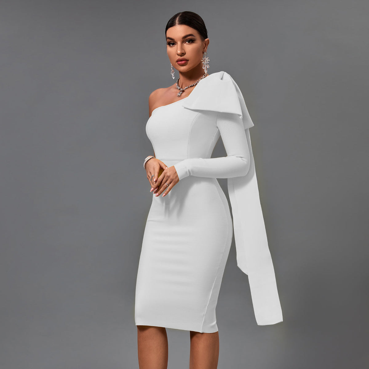 Francesca Beaumont — Chic Asymmetrical Bowknot Midi Dress, alternate view 8
