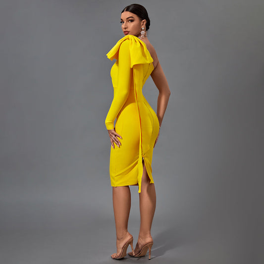 Chic Asymmetrical Bowknot Midi Dress for a Stunning Look - Opulent Empire