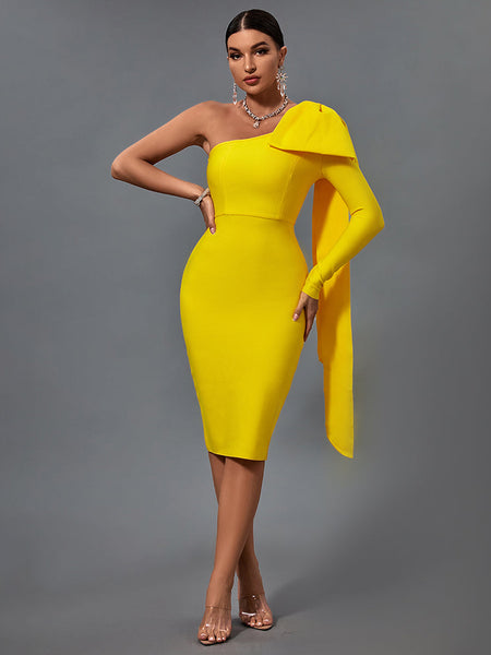 Chic Asymmetrical Bowknot Midi Dress for a Stunning Look