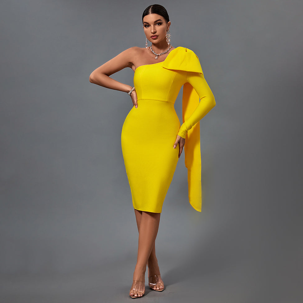 Francesca Beaumont — Chic Asymmetrical Bowknot Midi Dress