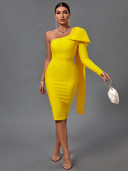 Chic Asymmetrical Bowknot Midi Dress for a Stunning Look