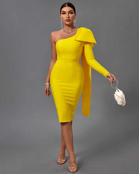 Chic Asymmetrical Bowknot Midi Dress for a Stunning Look