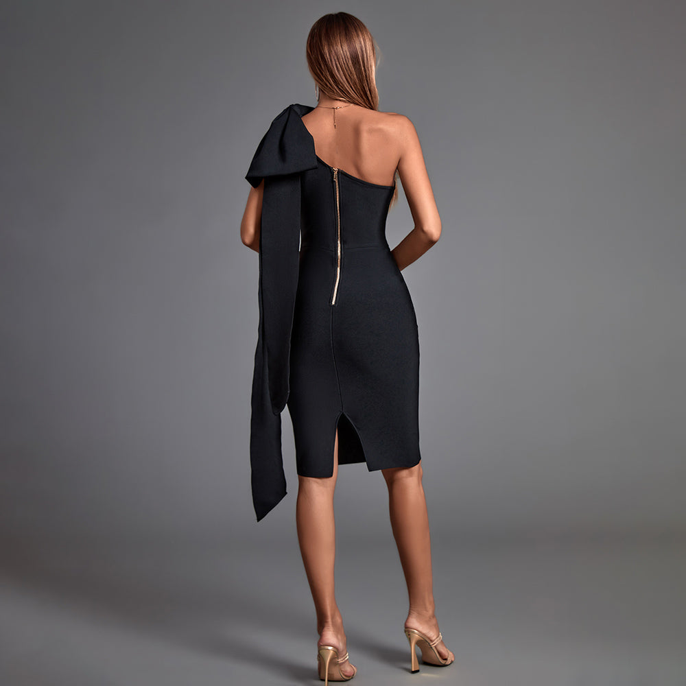 Brigitte Beaumont — Chic Asymmetrical Sleeveless Bowknot Bandage Dress, alternate view 4
