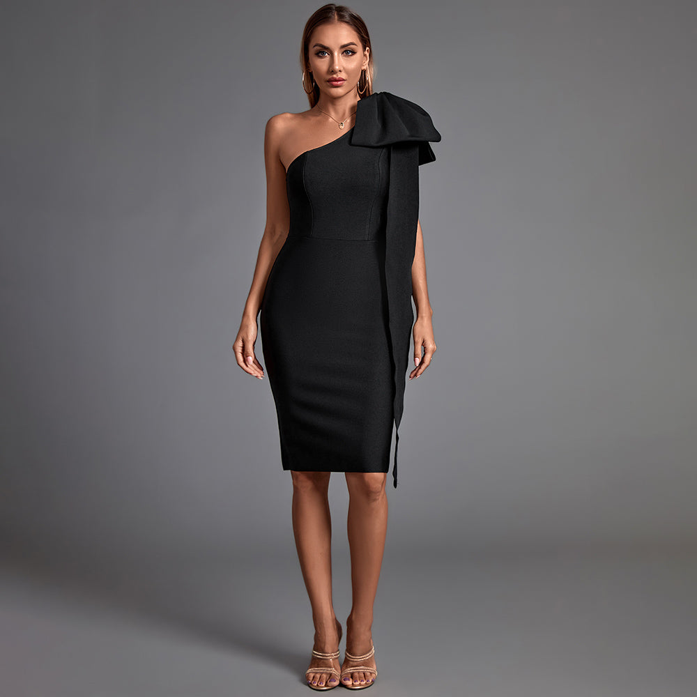 Brigitte Beaumont — Chic Asymmetrical Sleeveless Bowknot Bandage Dress, alternate view 3