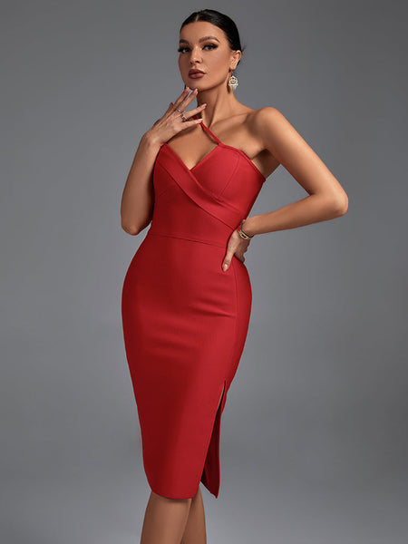 Sleeveless Asymmetrical Slit Bandage Dress