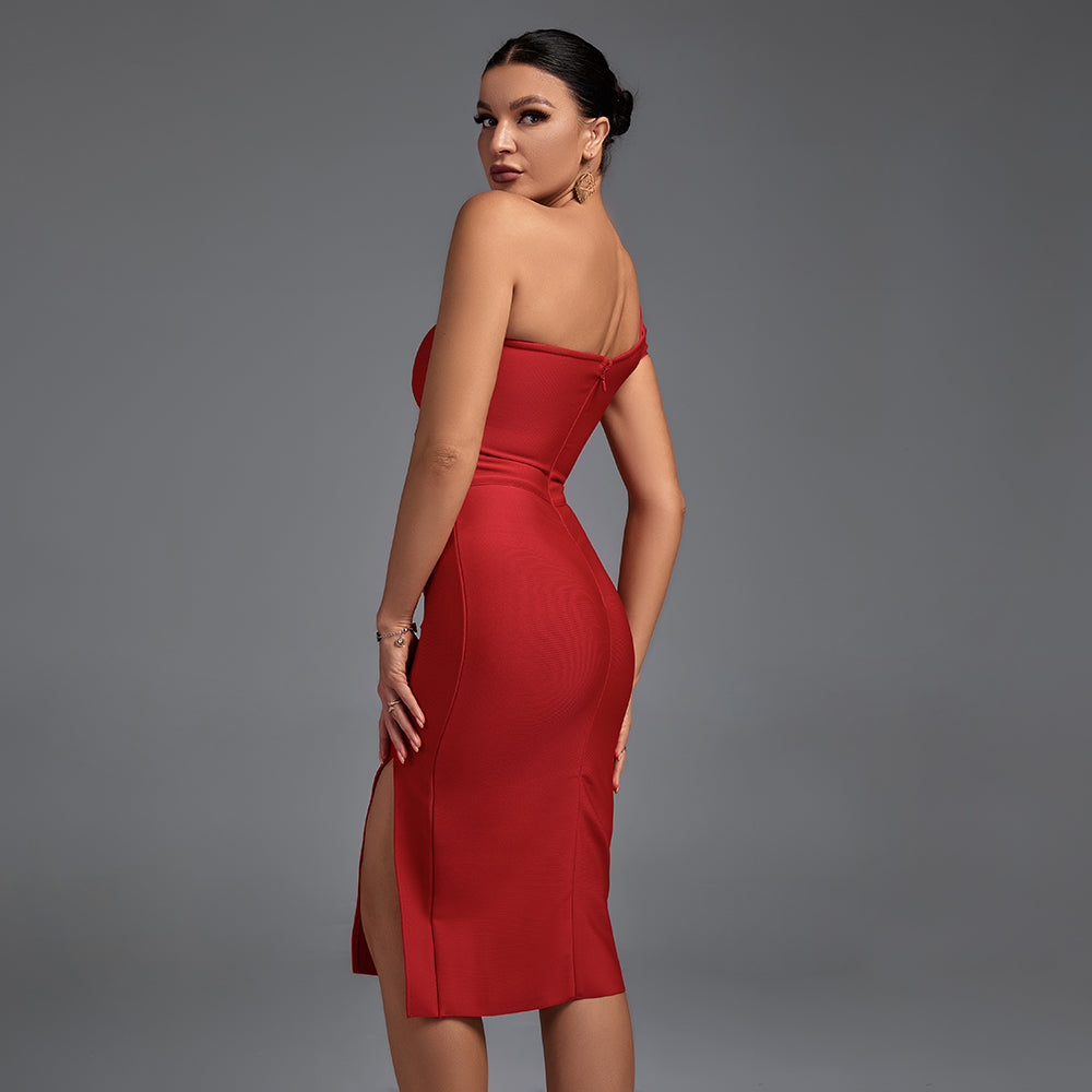 Roxanne — Sleeveless Asymmetrical Slit Bandage Dress, alternate view 3