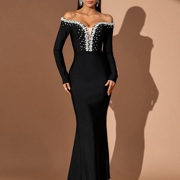 Off Shoulder Crystal Bandage Maxi Dress