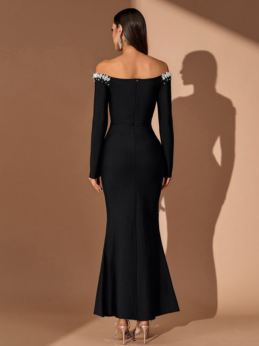 Off Shoulder Crystal Bandage Maxi Dress