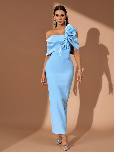 Off Shoulder Asymmetric Bow Bandage Dress