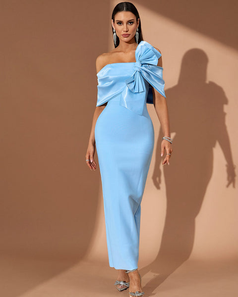 Off Shoulder Asymmetric Bow Bandage Dress
