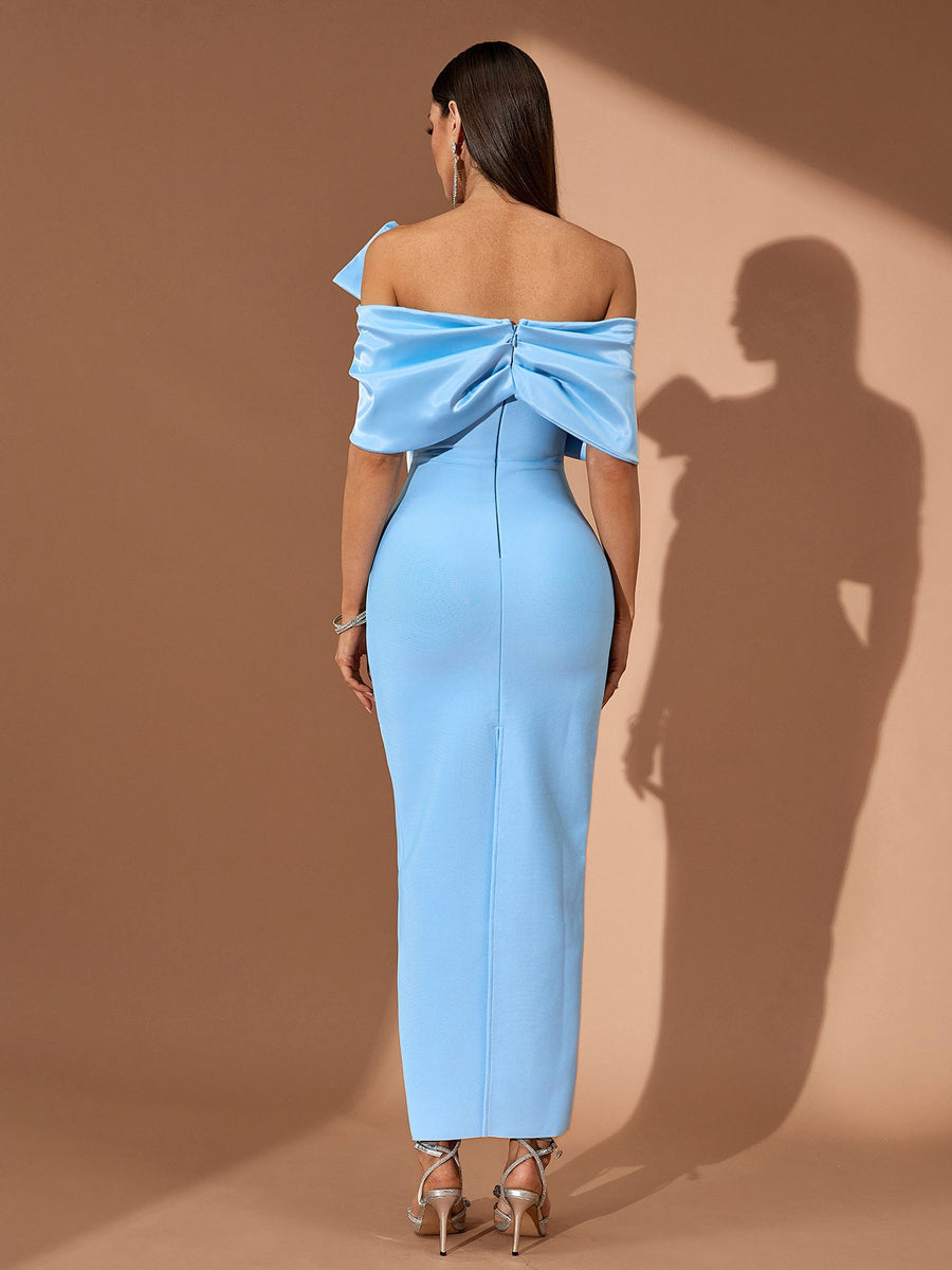 Off Shoulder Asymmetric Bow Bandage Dress