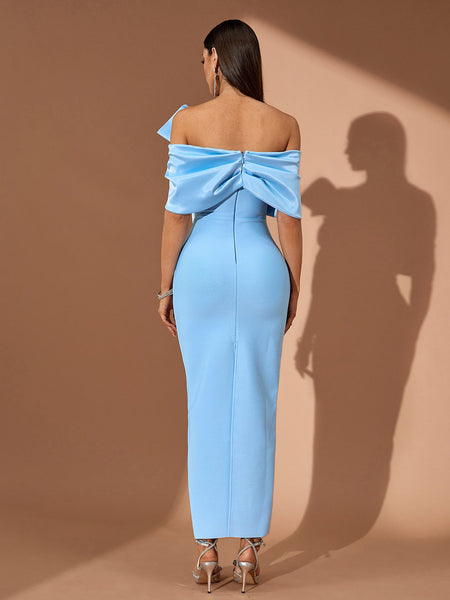 Off Shoulder Asymmetric Bow Bandage Dress