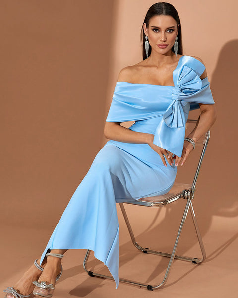 Off Shoulder Asymmetric Bow Bandage Dress