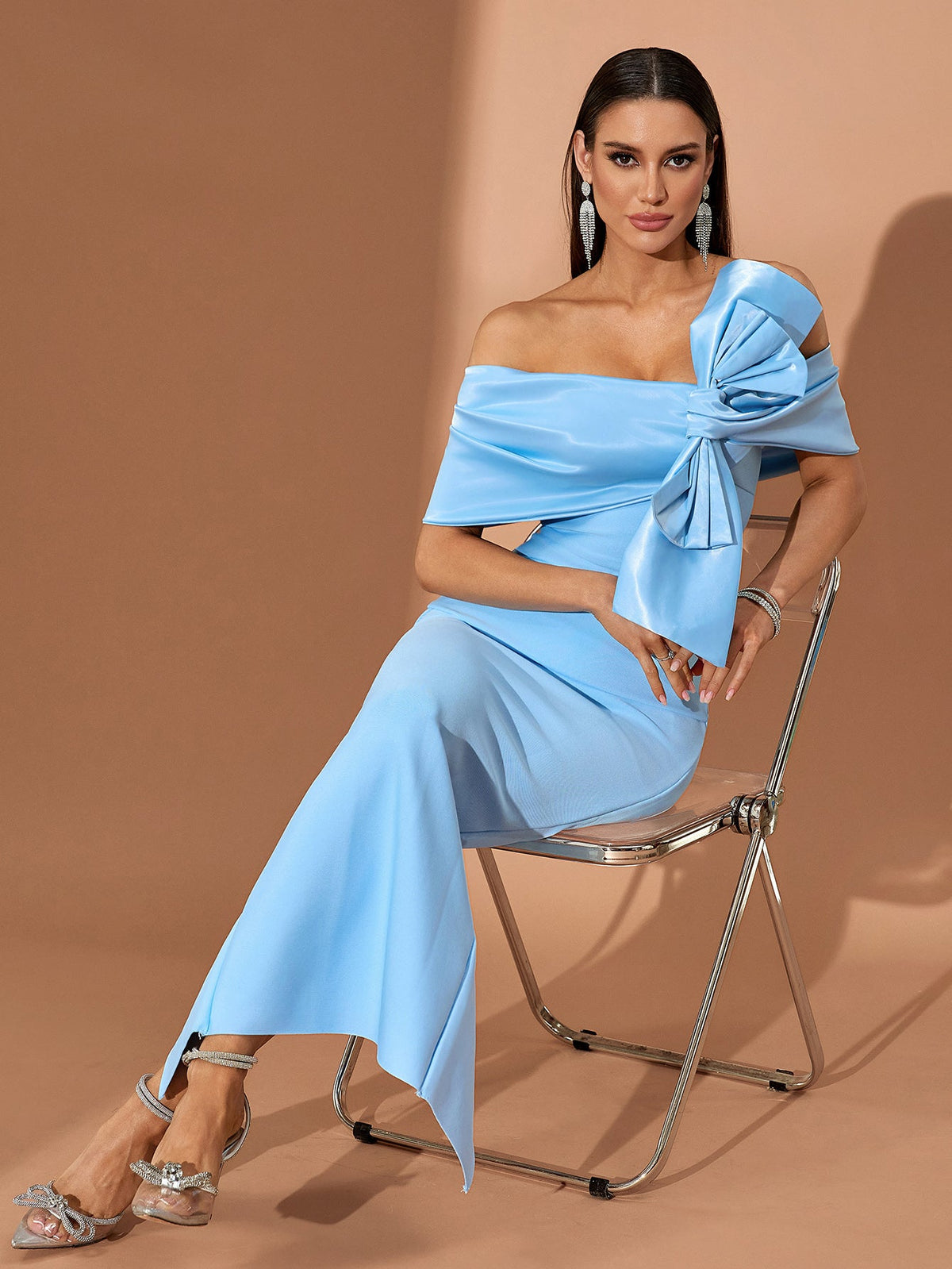 Off Shoulder Asymmetric Bow Bandage Dress