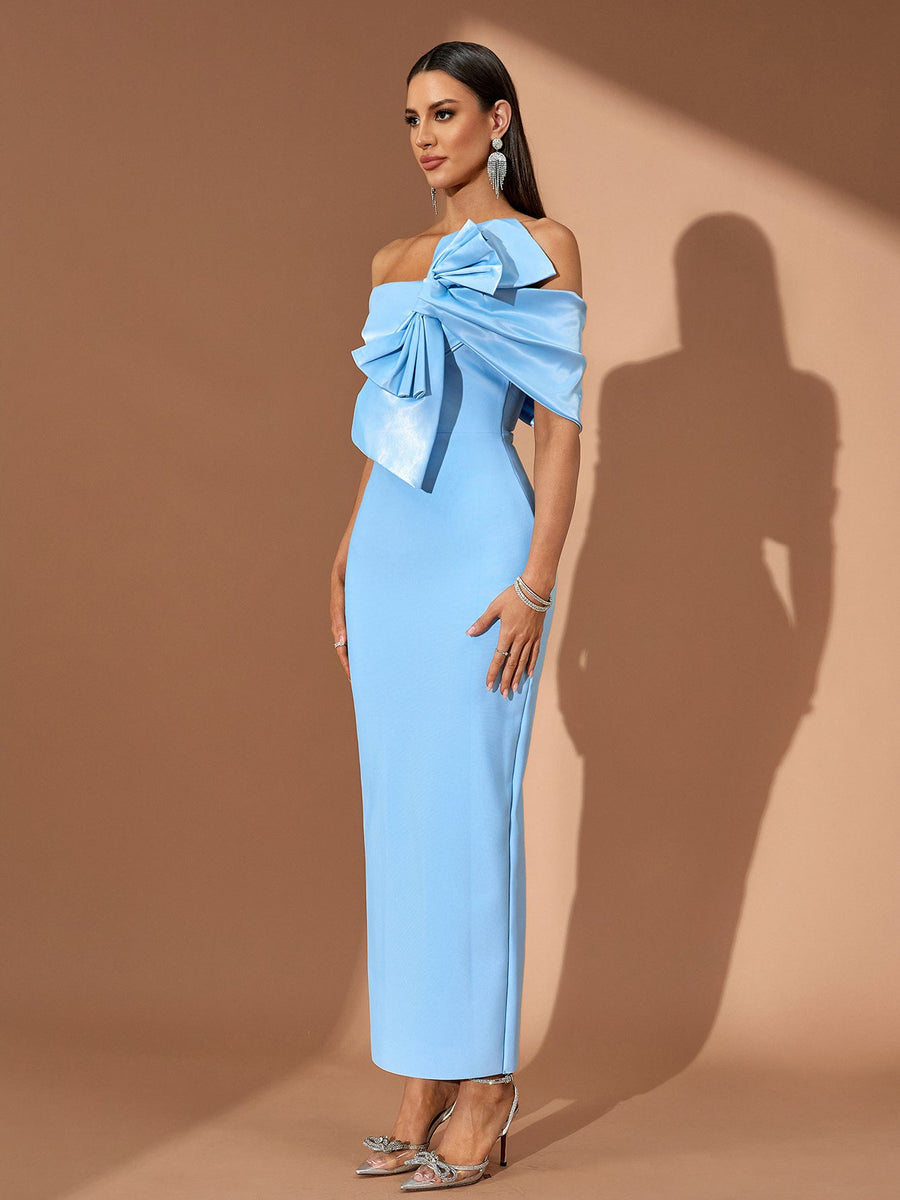 Off Shoulder Asymmetric Bow Bandage Dress