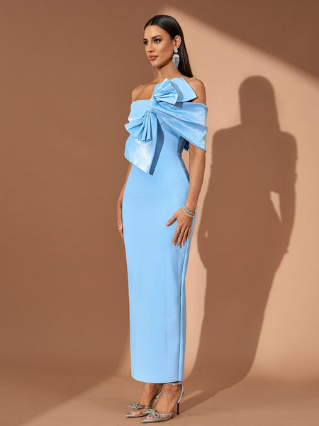 Off Shoulder Asymmetric Bow Bandage Dress