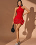 Cross-neck Flowers Hemline Mini Dress
