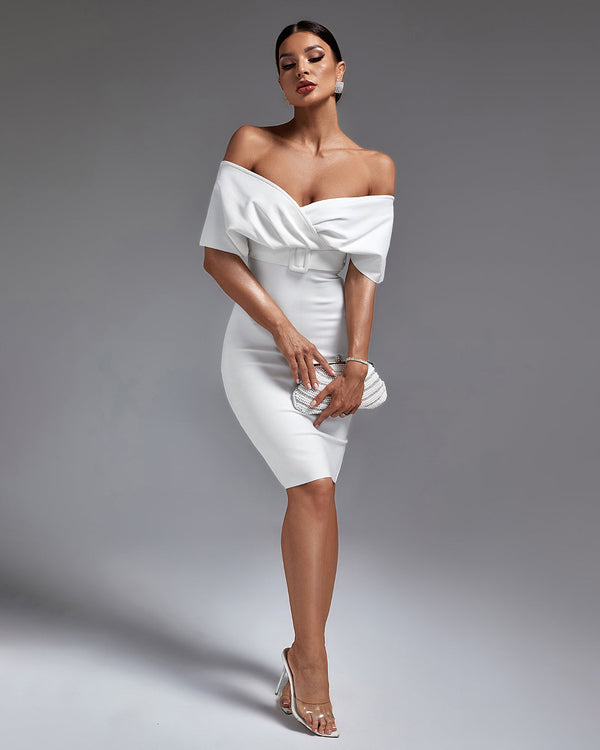 Chic V-Neck Midi Bandage Dress Featuring a Stylish Belt