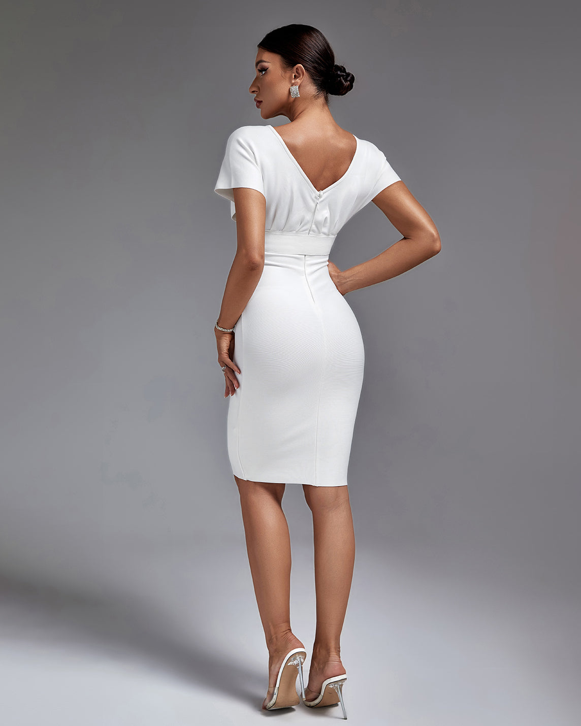 Tatiana Beaumont — Chic V-Neck Midi Bandage Dress Featuring a Stylish Belt, alternate view 4