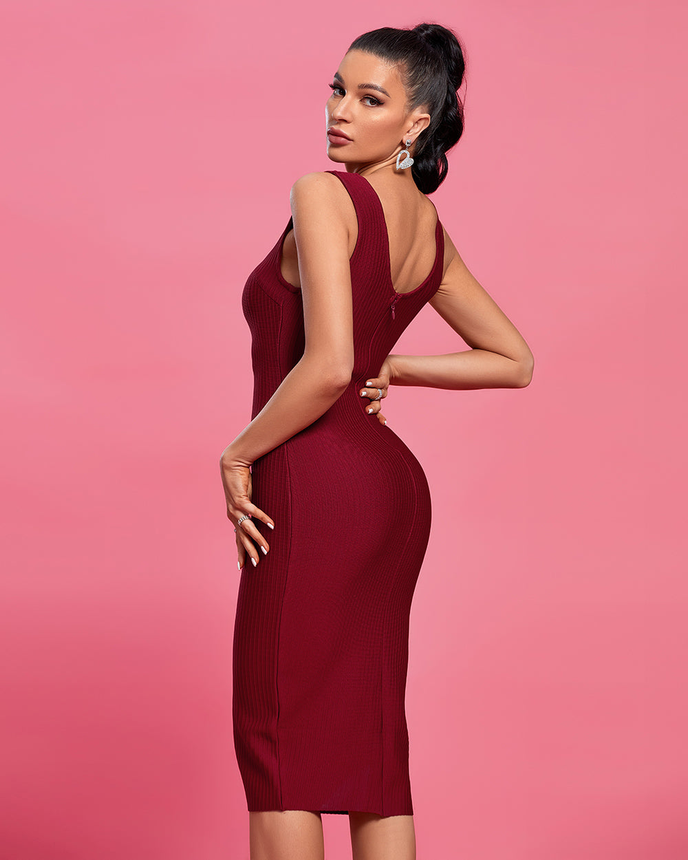 Sylvie — V Neck Sleeveless Slit Midi Bandage Dress, alternate view 3