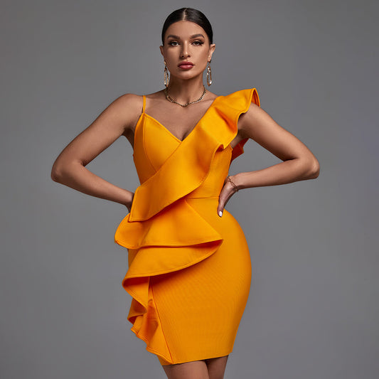 Chic V-Neck Sleeveless Frill Mini Dress - Opulent Empire