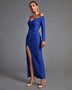 Off Shoulder Long Sleeve Slit Maxi Bandage Dress - Opulent Empire