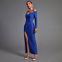 Off Shoulder Long Sleeve Slit Maxi Bandage Dress