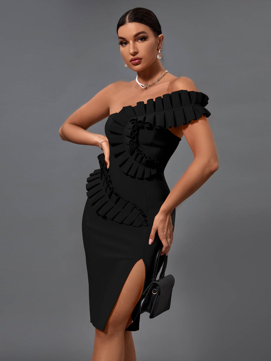 Stunning One-Shoulder Embellished Bandage Dress