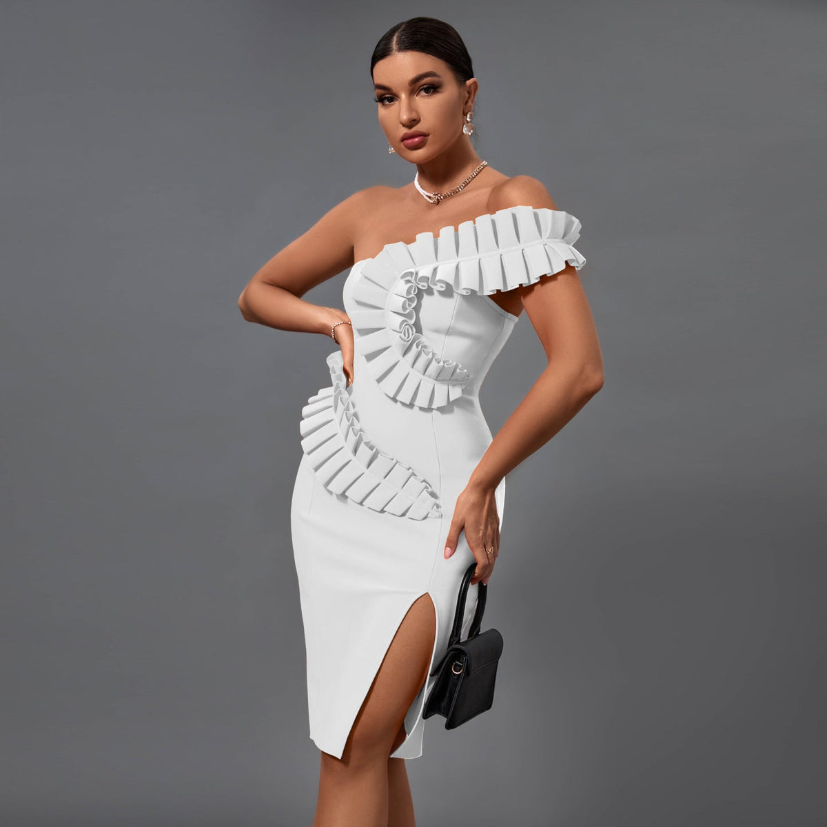 Stunning One-Shoulder Embellished Bandage Dress