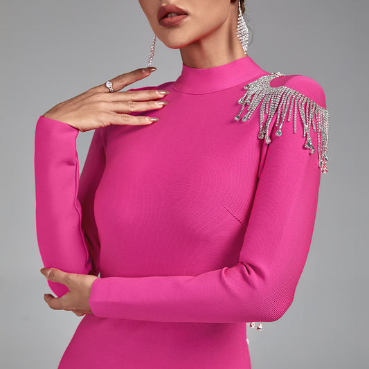 High Neck Backless Tassels Bandage Dress - Opulent Empire