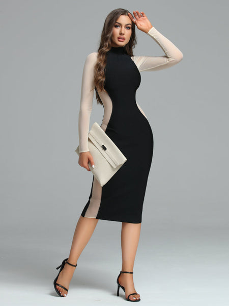 Chic Long Sleeve Colorblock Bandage Dress