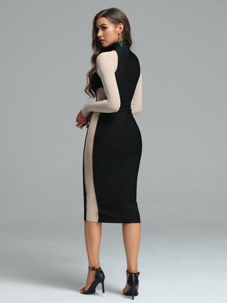 Chic Long Sleeve Colorblock Bandage Dress