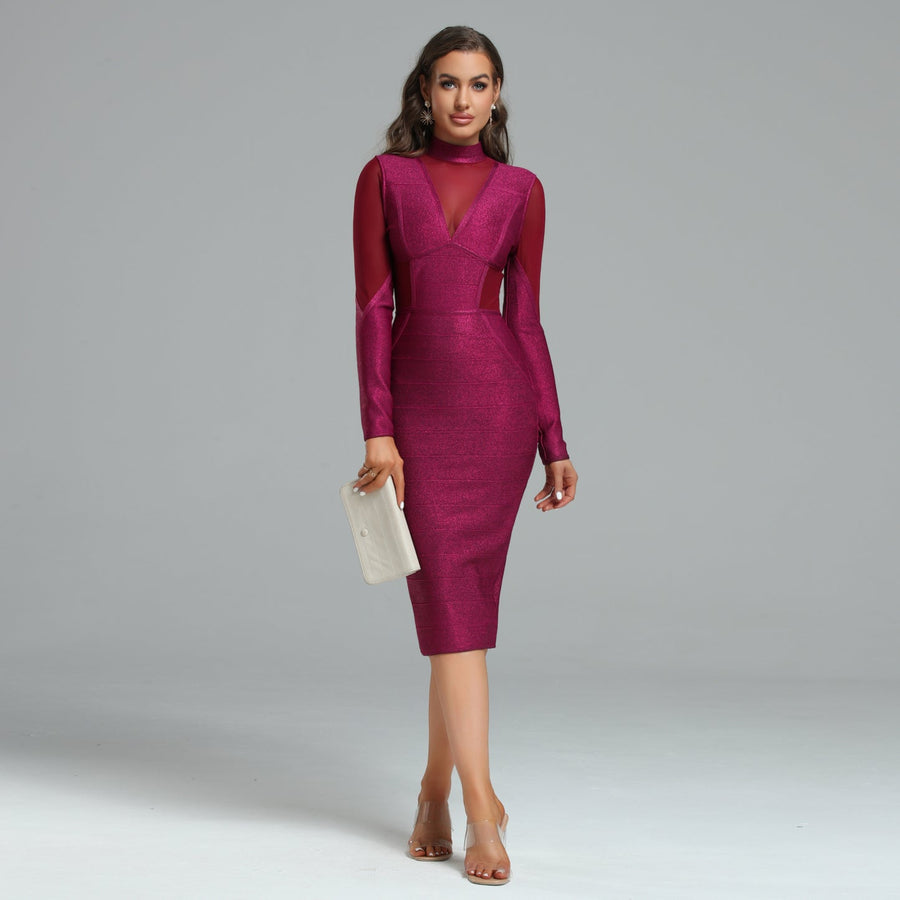 Zélie — High-Neck Gold Dust Mesh Bandage Dress